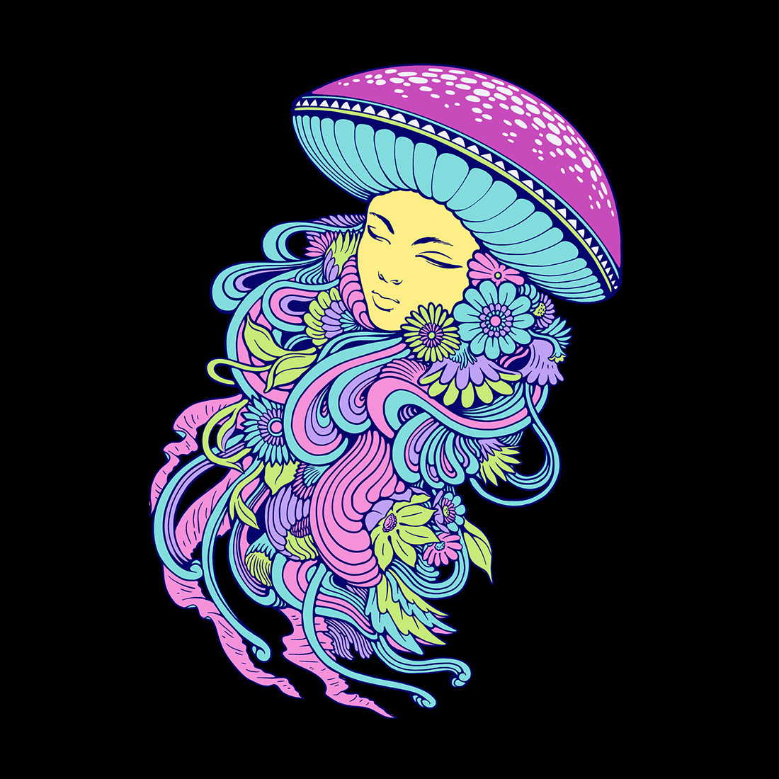 art Colourful  design Enamel Pin ILLUSTRATION  jellyfish mushroom pin surreal trippy