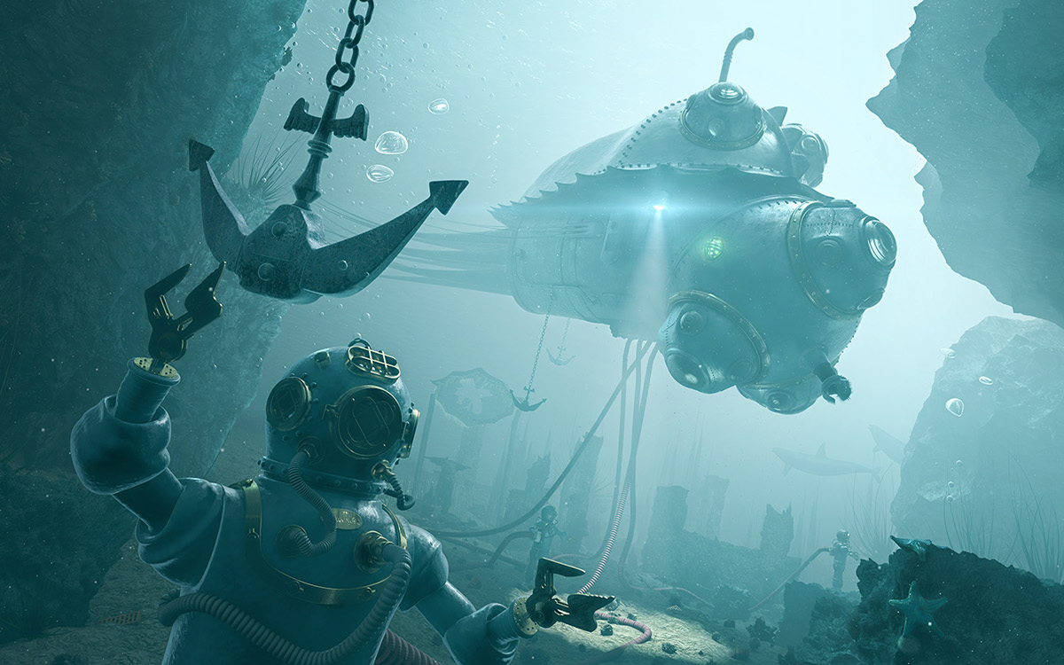 Unterwasser- U-Boot- Submarine taucher diver