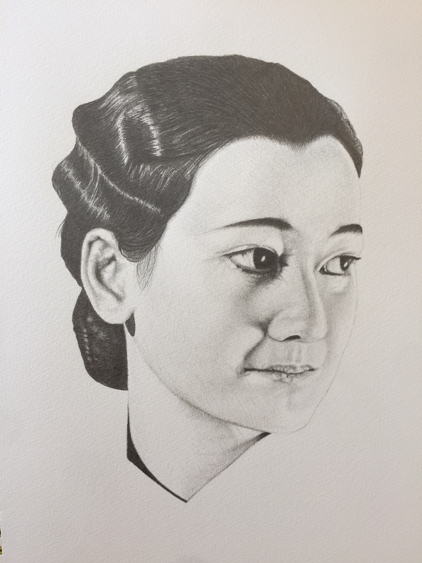 pencil sketch japanese woman beauty Classical face paper graphite