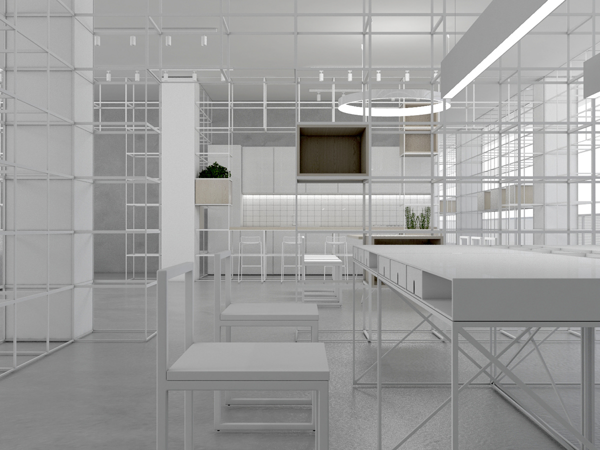 apartment shelves Office minimal Residence Work  modular White bedroom interior design 