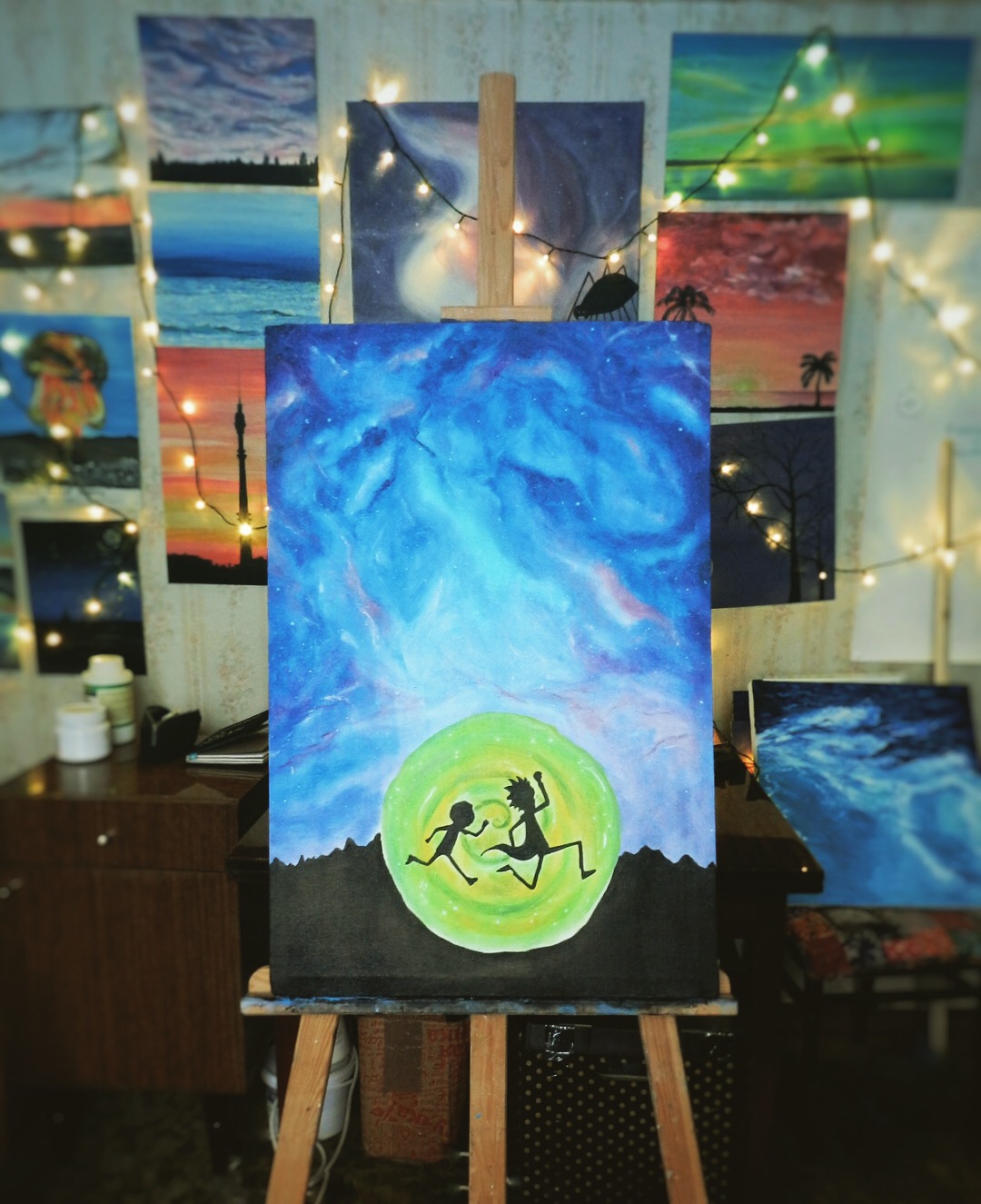 rick sanchez rick and morty universe cosmos Space  oil on canvas Oil Painting stars night sky