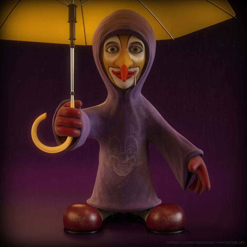 clown timecore Character design 3D model 3ds max vray Mudbox digital Umbrella circo pagliaccio pencil sketch