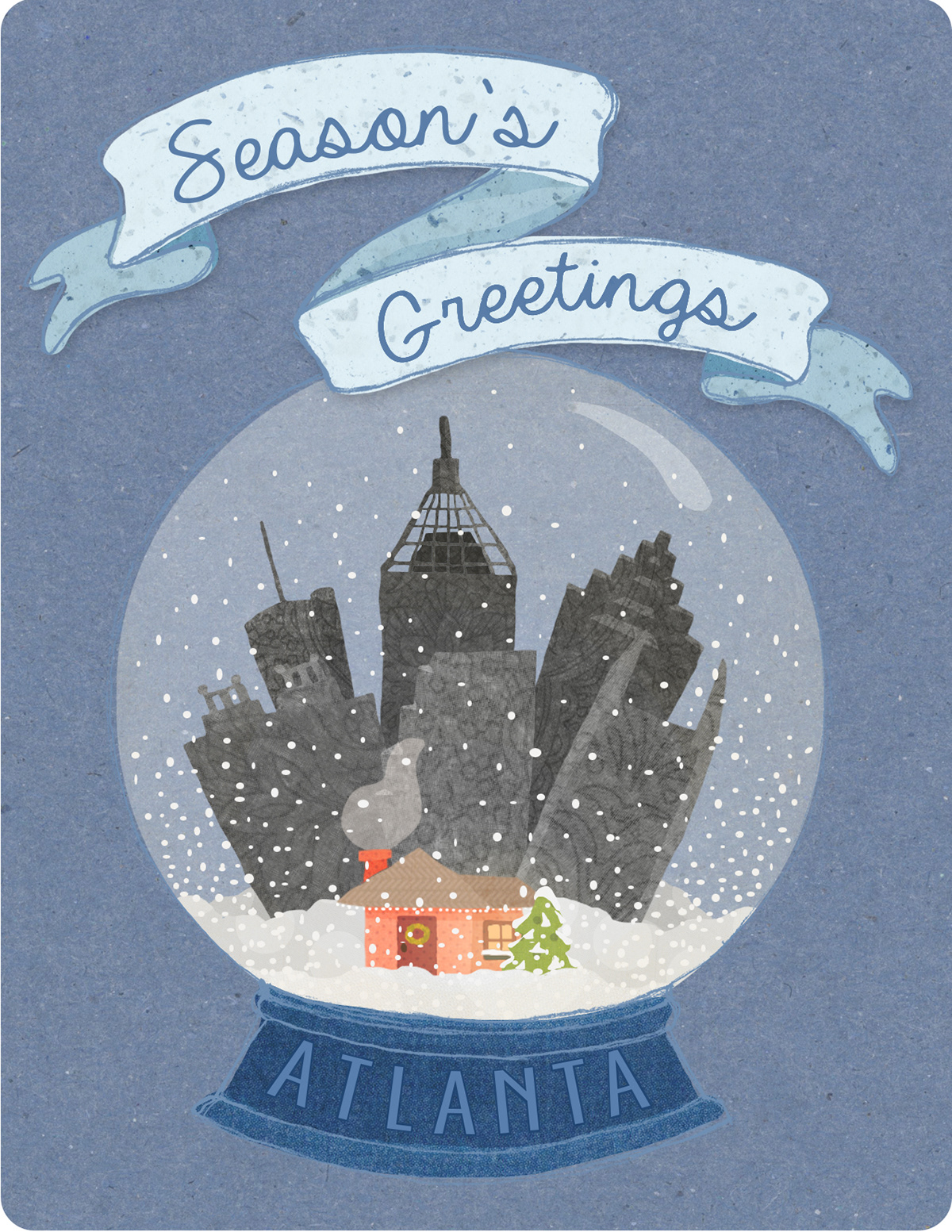 Holiday postcard seasonal winter atlanta Georgia Snow Globe snow collage Digital Collage
