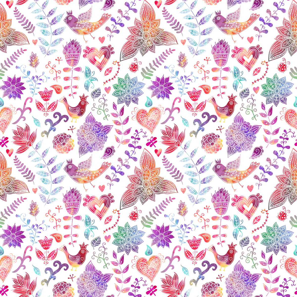 watercolor seamless floral pattern textile flower heart romantic