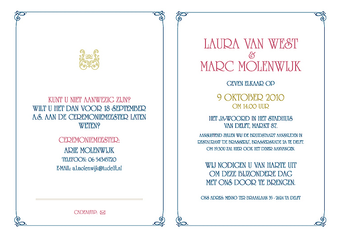 wedding  announcement  print  invitation  card  Illustration  30's Jugendstill 20's