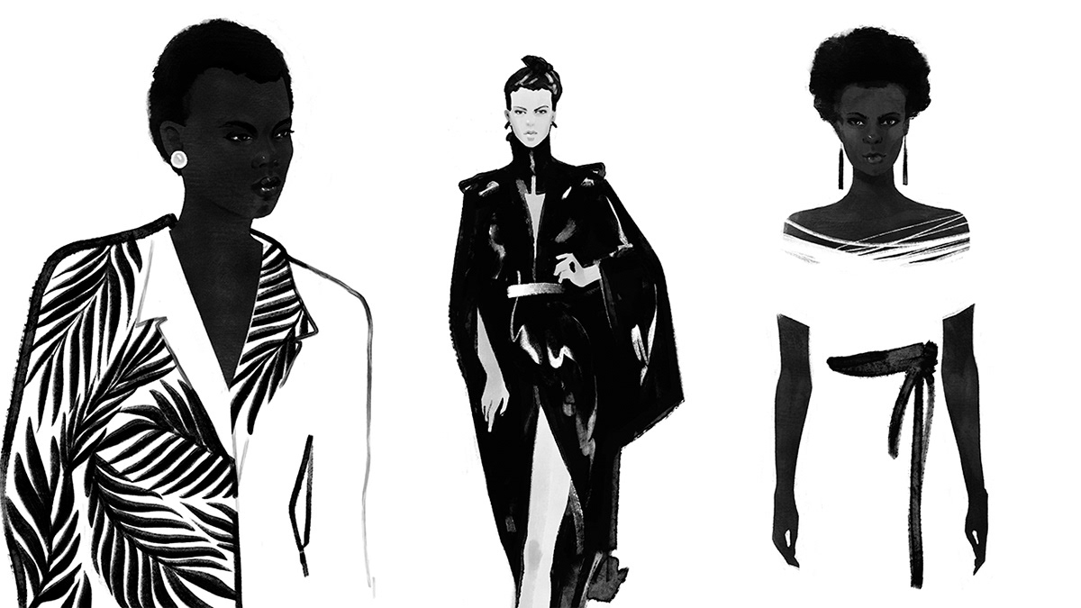 black and white Fashion  fashion illustration fashion sketch girl monochrome woman