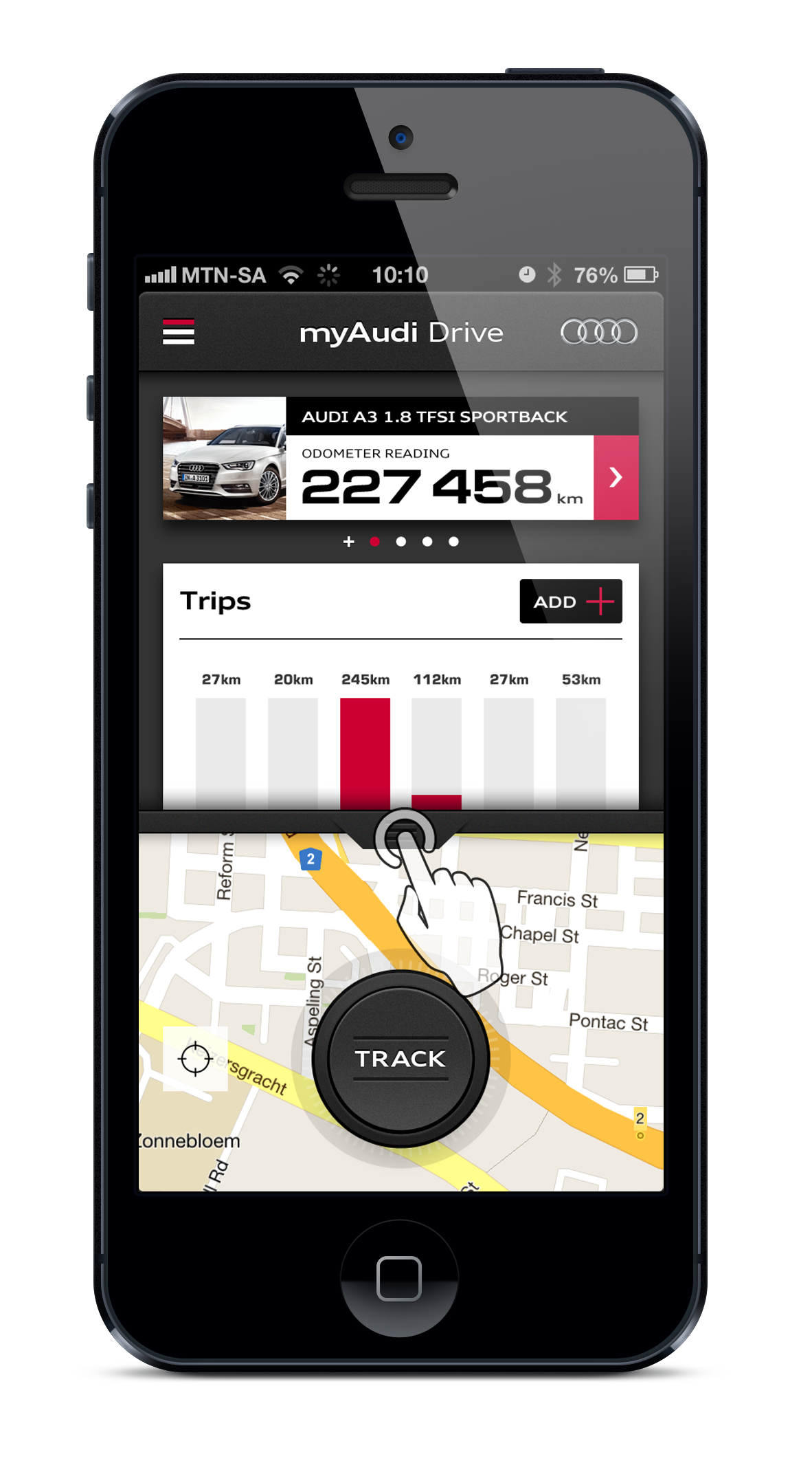 Audi app design ios mobile utility automotive   design UI ux tracking logbook flat minimalist maps gps