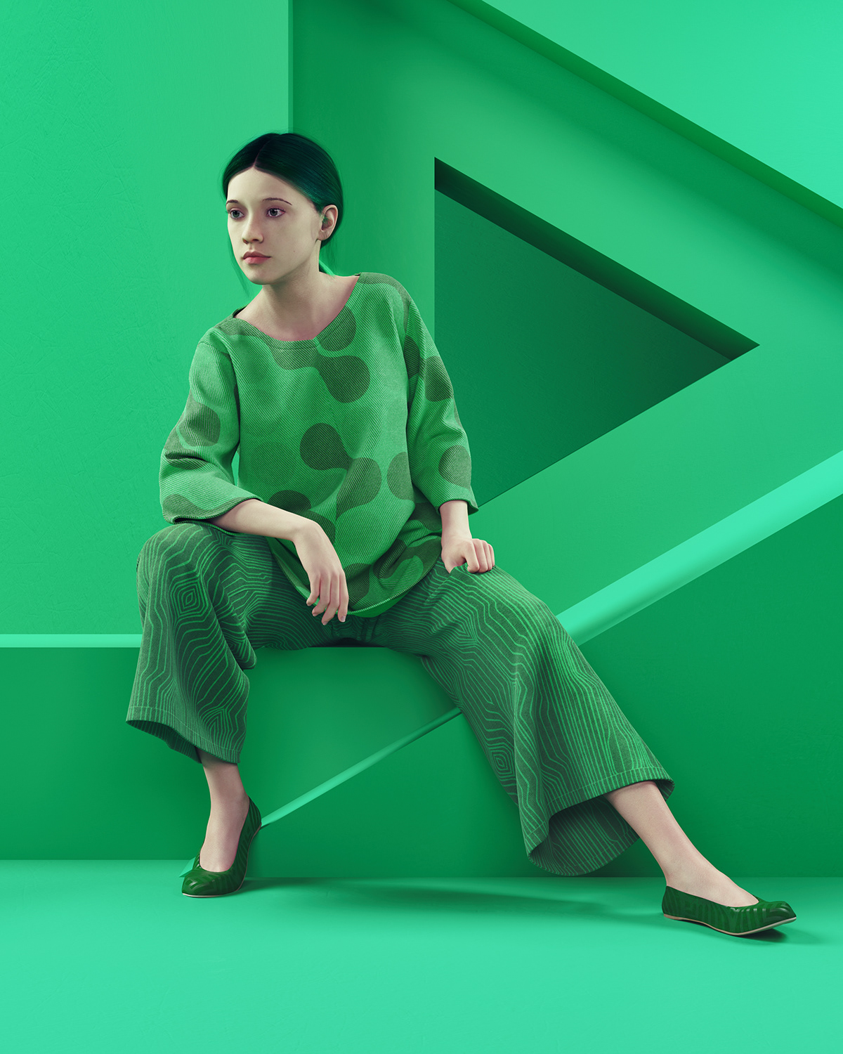 CGI 3D woman creative digitalart stylish Clothing rendering wear green