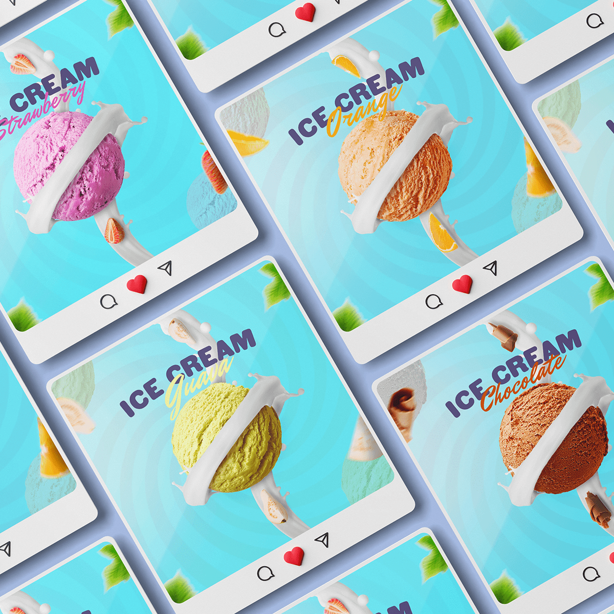 Advertising  Social media post ads campaign art direction  visualization ice cream summer graphic design 