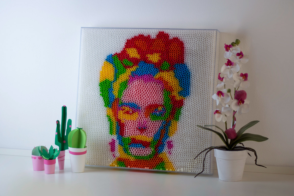 abstract art bricolage colors contemporary art frida Frida Kahlo original portrait portrait straws
