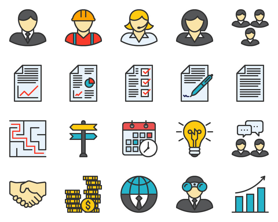 business Business Icons Business plan report businessman Completed tasks contract decision making icons global business operator call center