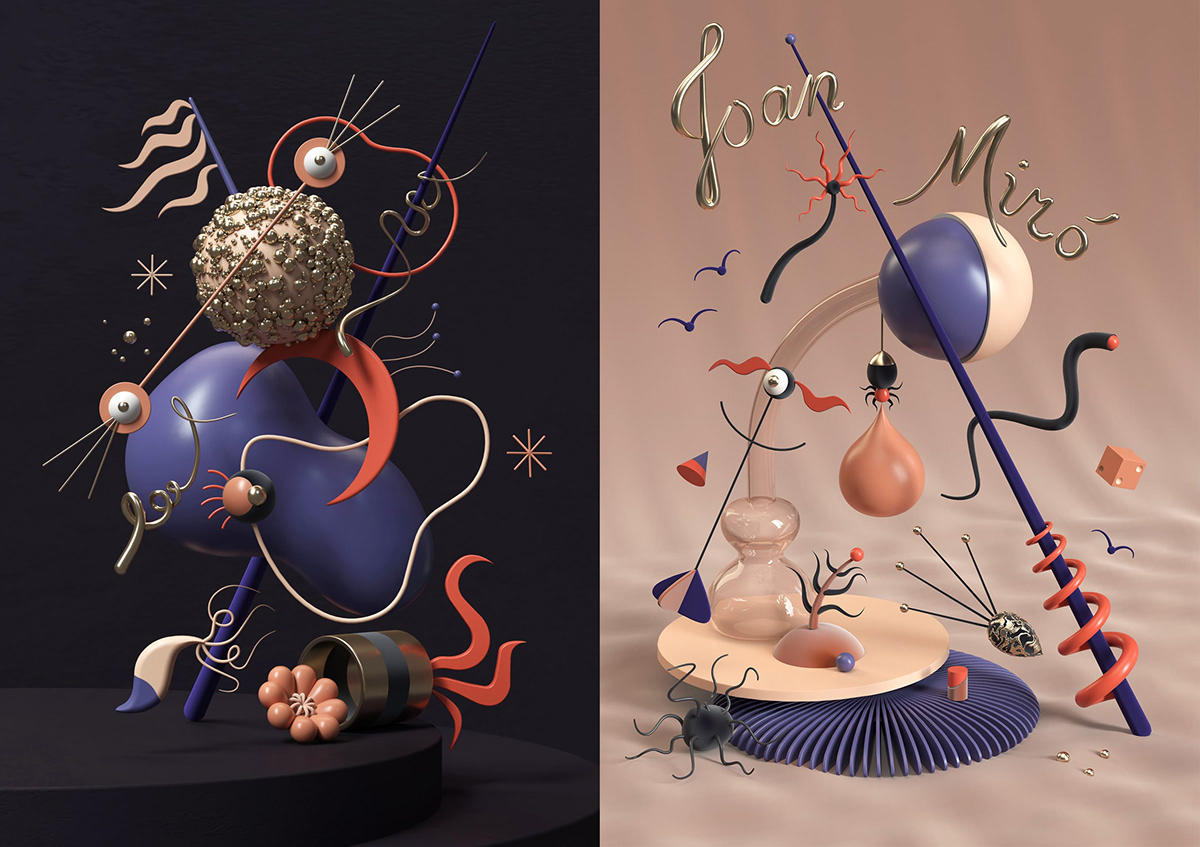 3D c4d composition artist 3d Joan Miró miro