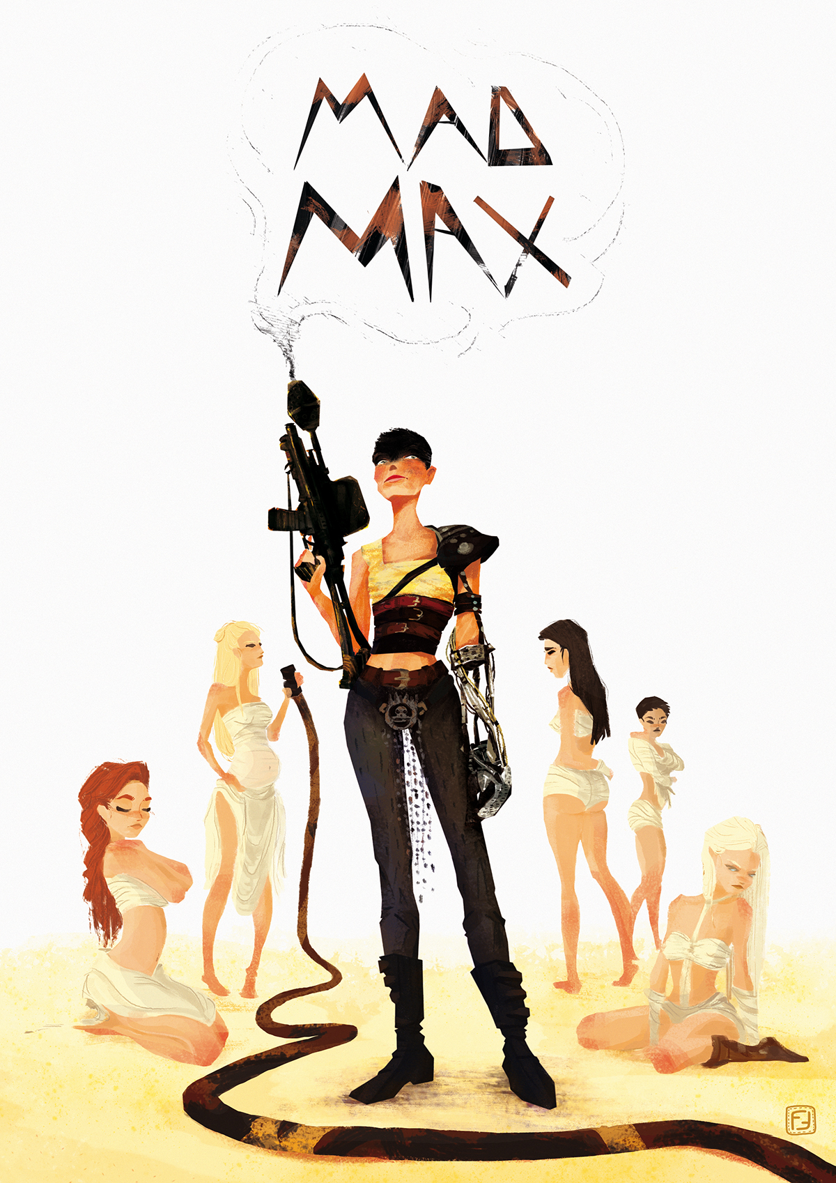digitalart Fan Art desert Mad Max Furiosa wives Fury Road robo arm flame flamethrower fanart