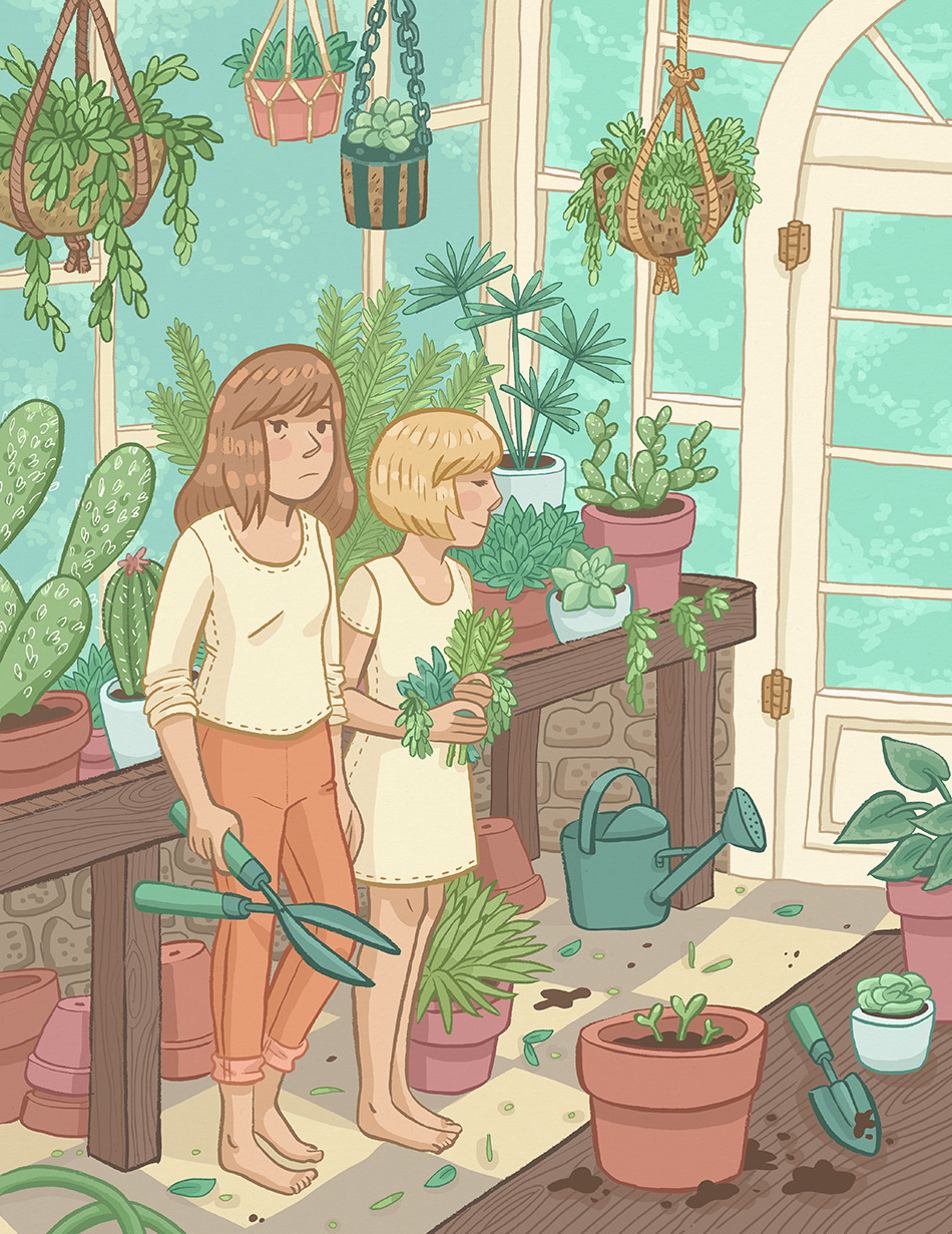 greenhouse Sisters girls plants garden