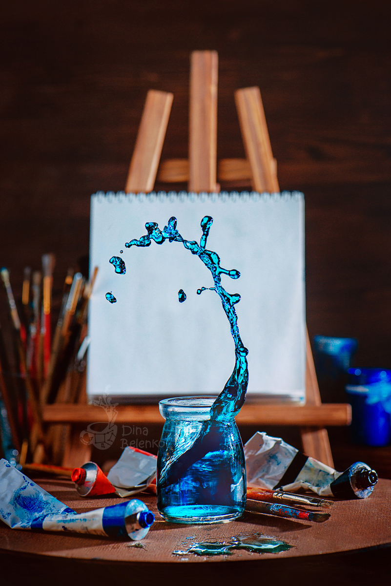 splash process watercolor High Speed creative paint Ocean wave motion still life water blue tabletop product nature morte