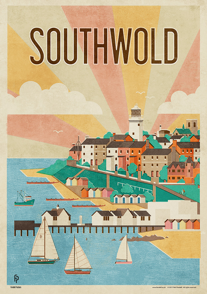 SOUTHWOLD Suffolk poster lighthouse pier Seaside coastline england british
