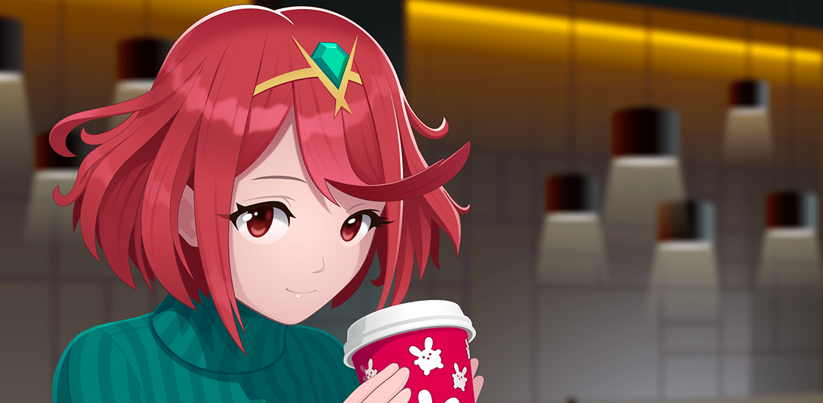 2D anime coffe cute game girl pyra vector