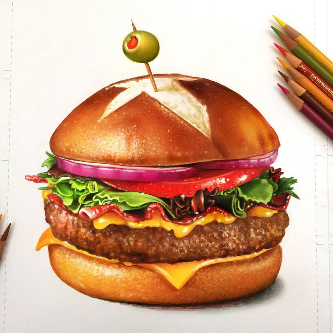 Food  burger colorful colored pencil