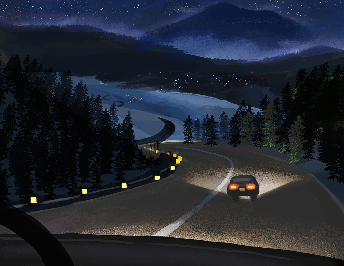 environments road trip mountains Night Driving photoshop