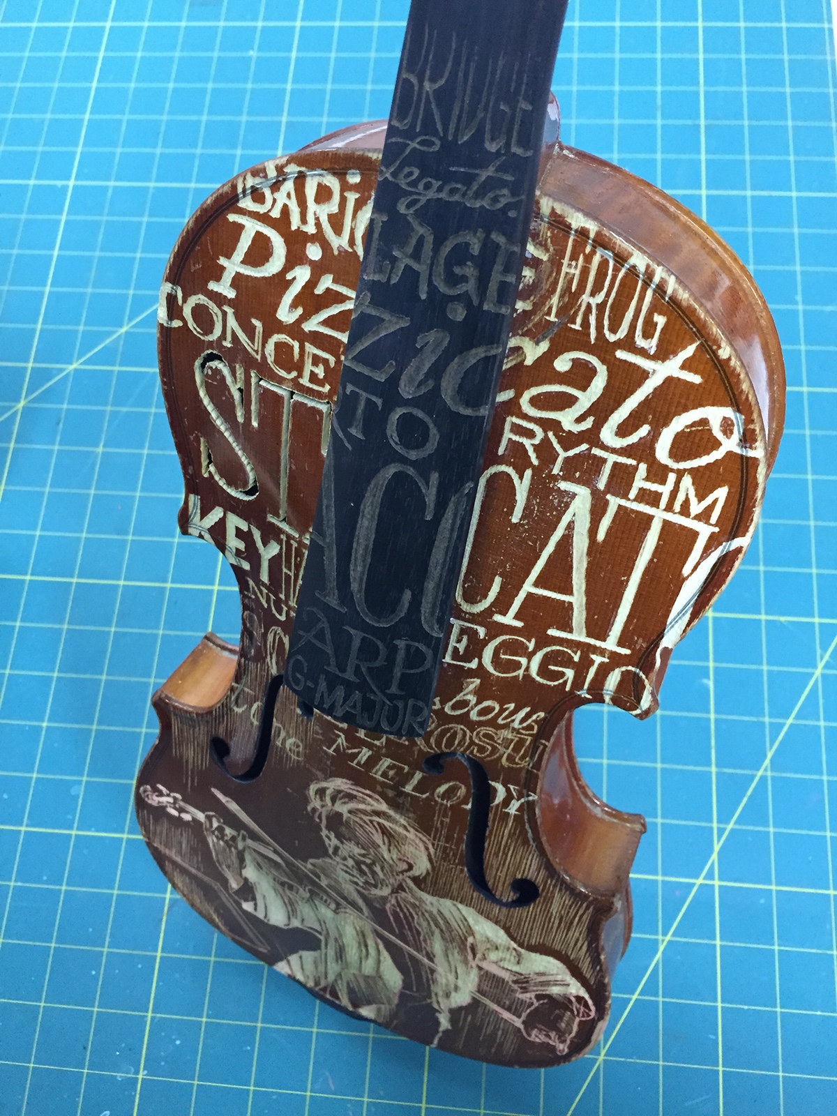 printmaking engraving Violin artwork oil paint