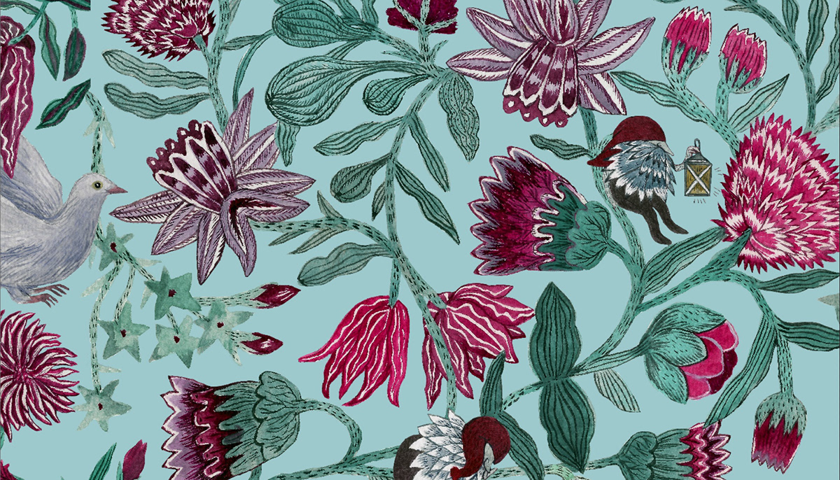 handpainted fairytale art surface pattern design floral pattern botanical illustration flowers pattern hand drawn pattern surface pattern designer