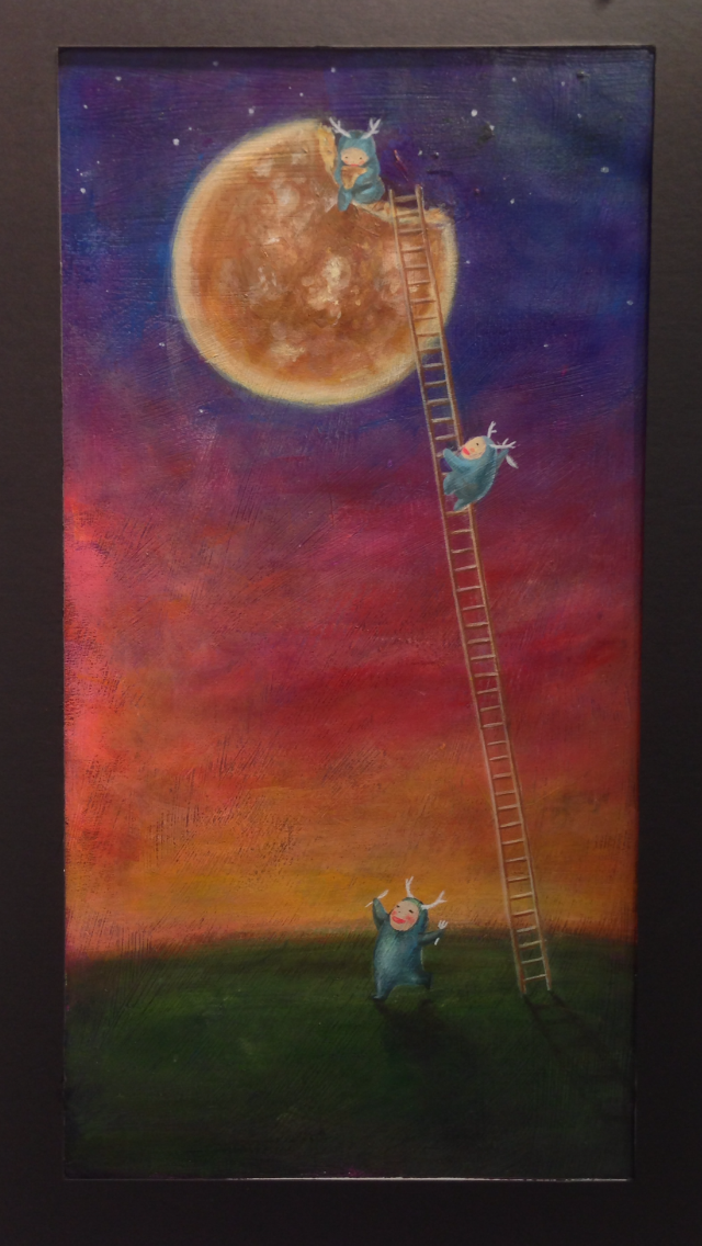 moon pancake creature hill night storybook children Eating  twilight ladder story Character