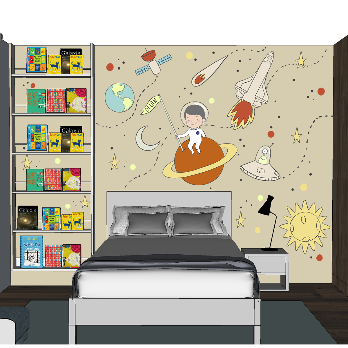 astronaut childs room galaxy kids room Mural Planets saturn universe wall