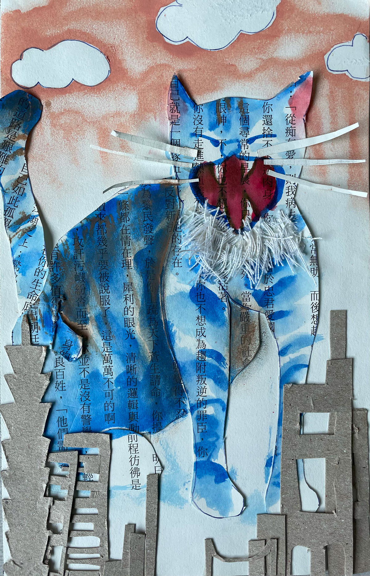 Cat Drawing  mixed media painting   taipei