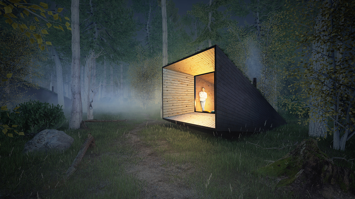 Adobe Portfolio Sustainable Design Wood Structure forest cabin silent meditation Latvia self-sufficient structure sustainable architecture