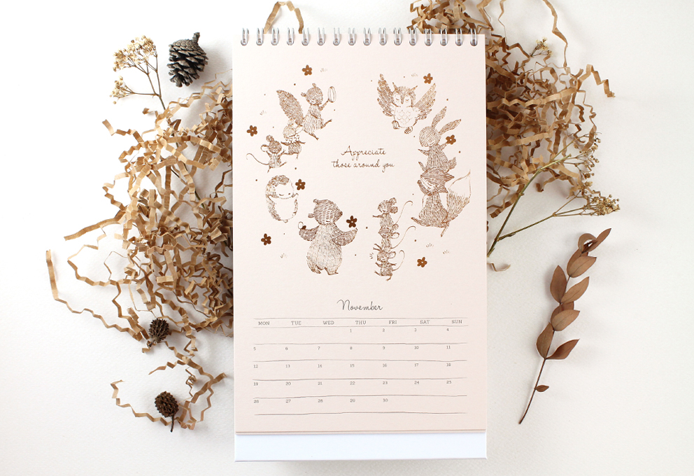 illustrations Stationery calendar calendar 2018 planner woodland forest animals copper foil desk calendar