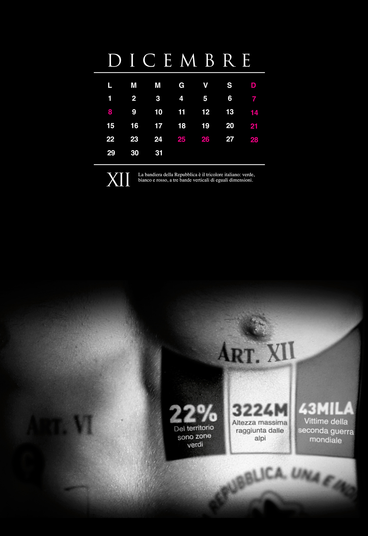 photo photoshop costituzione tattoo infografica graphic calendar ied Lucrezia Musmeci