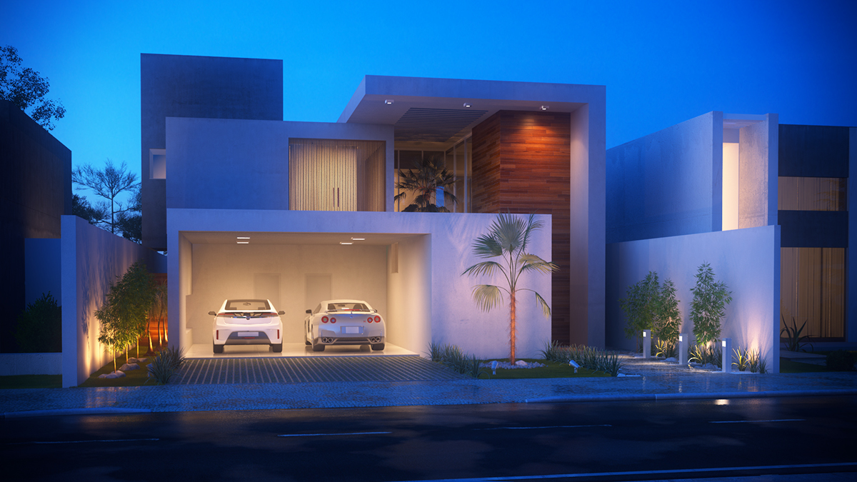 3D archviz Architectural Vizualization house night exterior