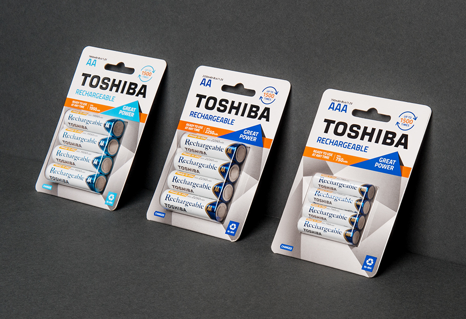 Toshiba energy batteries electronic japan product identity package Necon color gradient power big brand