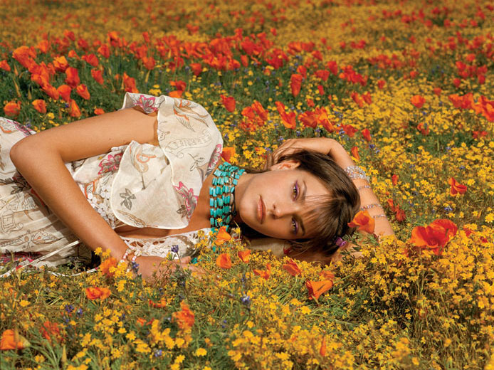 Flowers fields VW models color vibrant editorial location outdoors spring