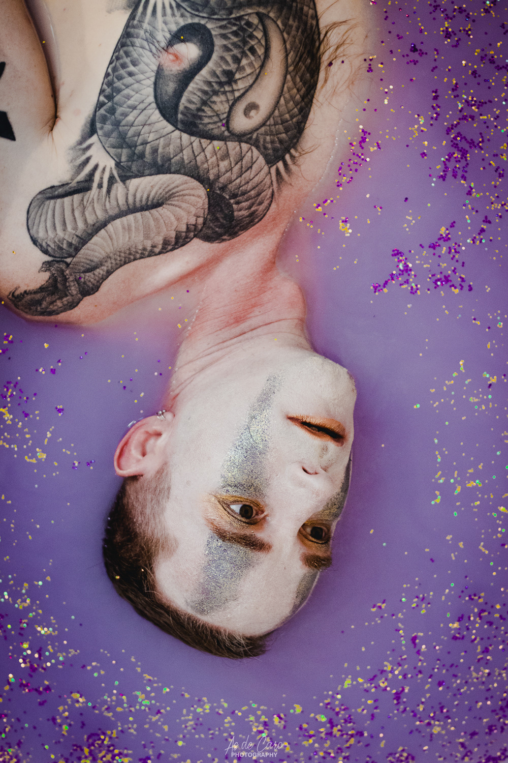 artistic bath creative lightroom milkbath photographer Photography  portrait purple sequins
