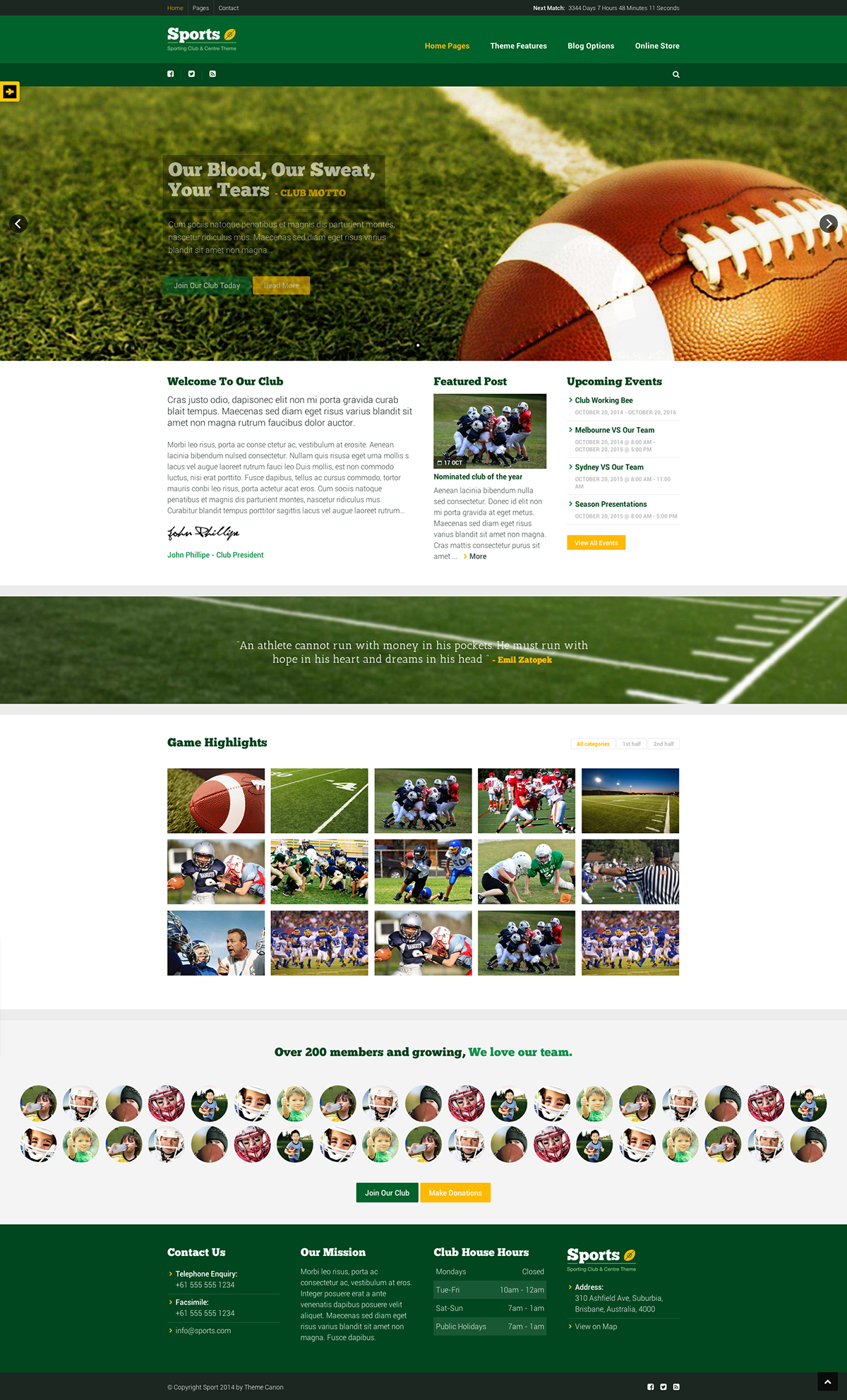 Webdesign wordpress club Theme html5 basketball football parallax sport sporting non-profit golf centre