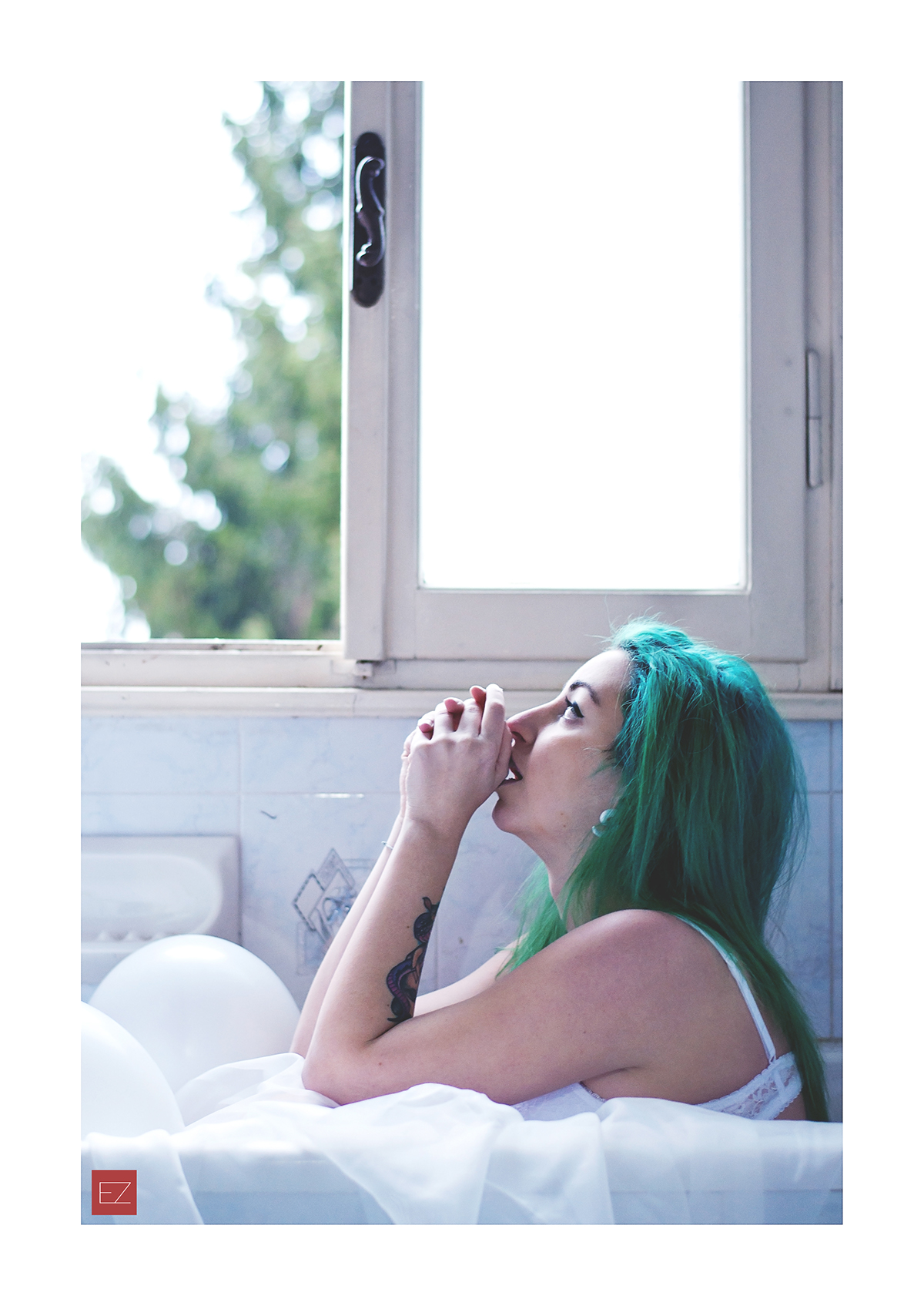 hopefulsuicidegirl suicidegirl nude greenhair model girl Window bath