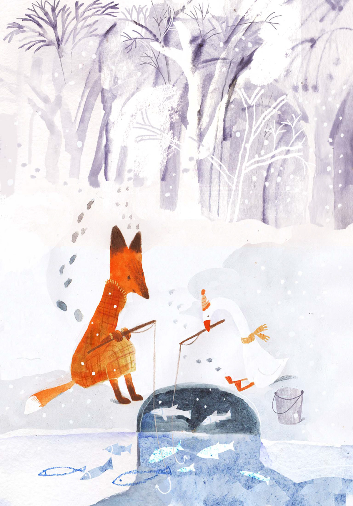snow Nature children's book Character design  watercolor painting   Drawing  digital illustration