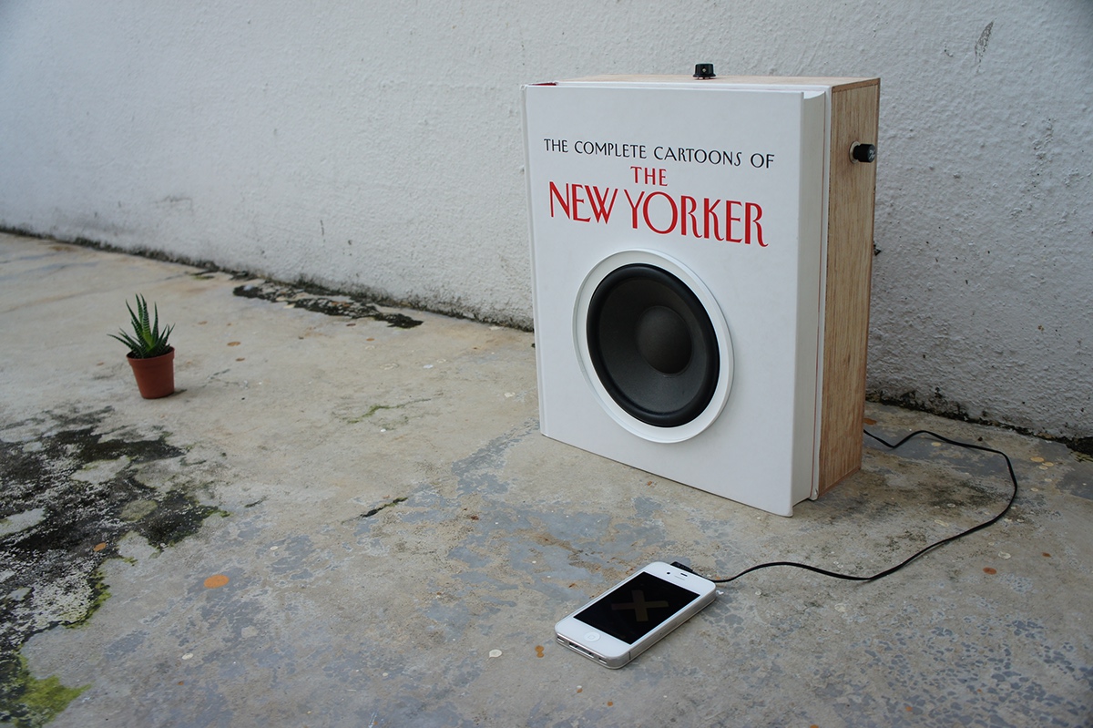 Browsing Copy yah-leng yu speakers audio device upcycling recycling wood book Sound Object