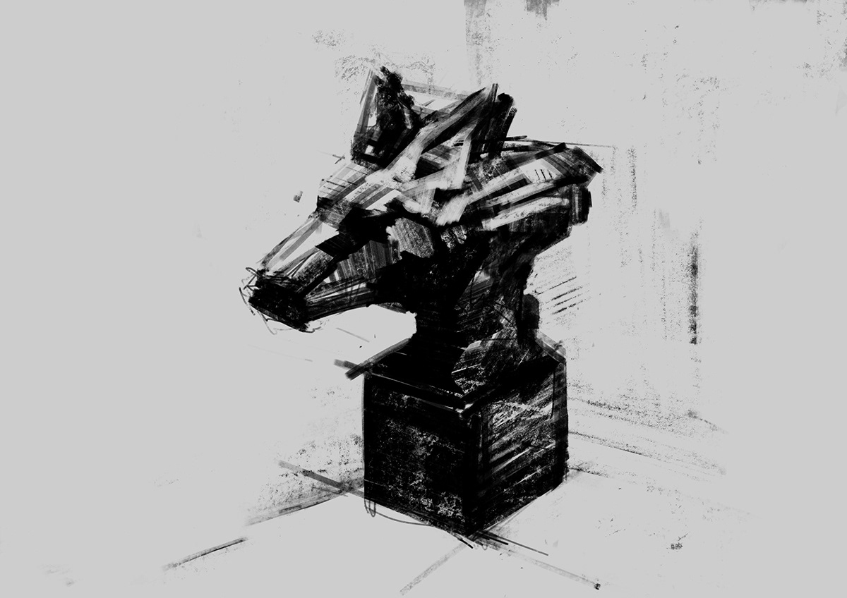 sculpture animal FOX futo 風当 clay black art