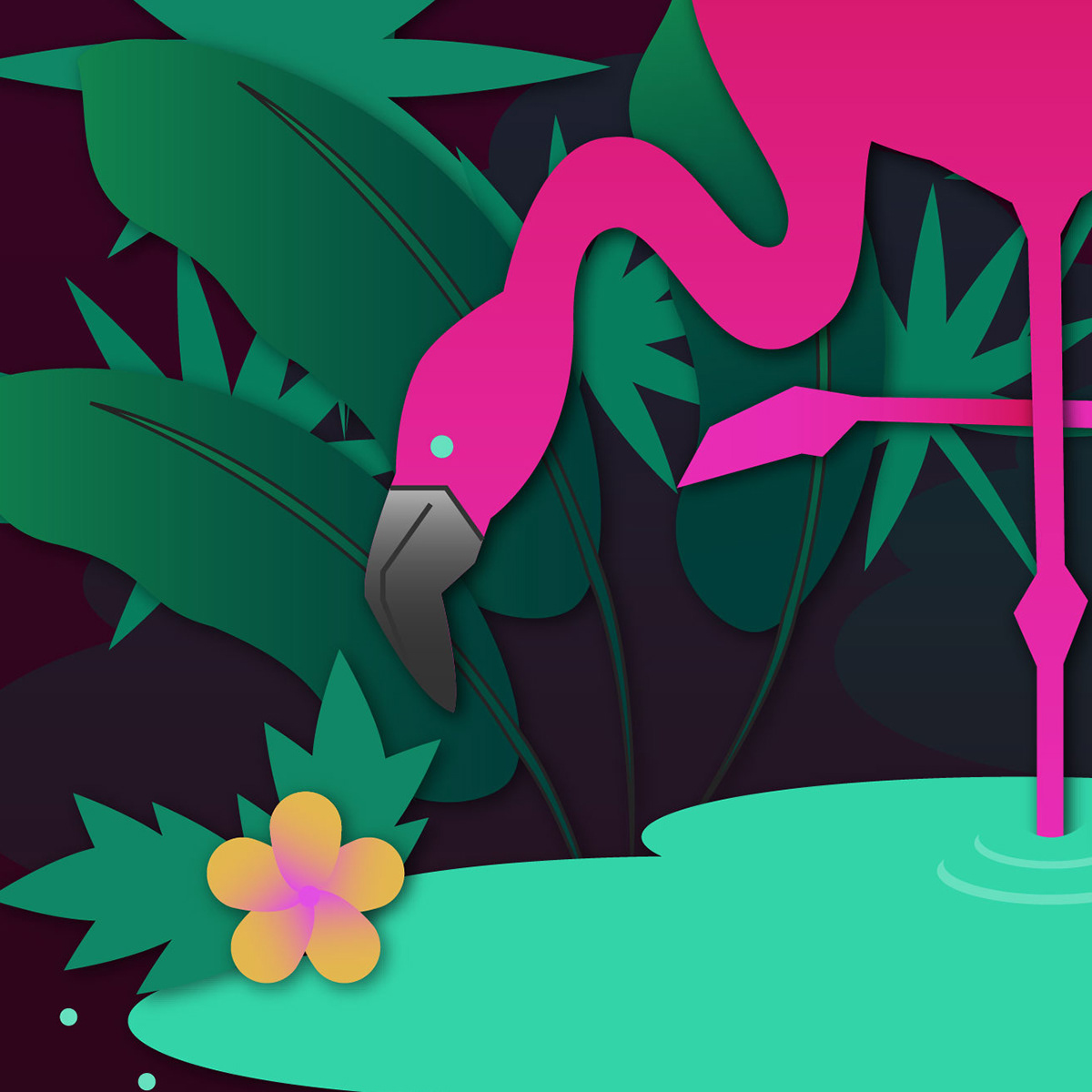flamingo Tropical sunset poster botanical tropical plants