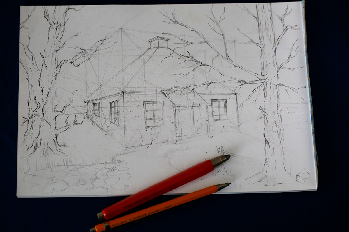 Residence Drawing  pencil trees Nature mocup photoshop