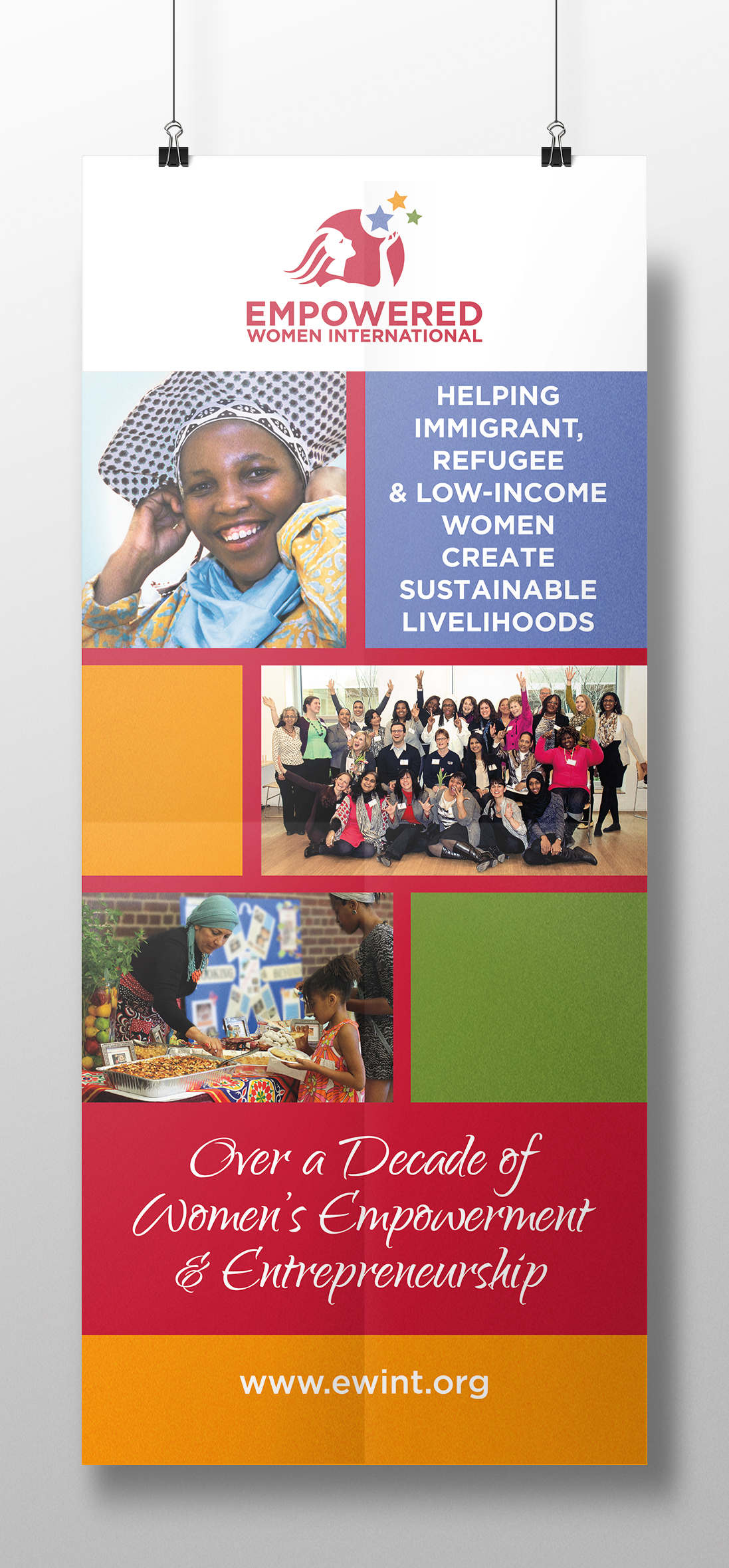 banner empowered women International colorful print design large nonprofit non profit
