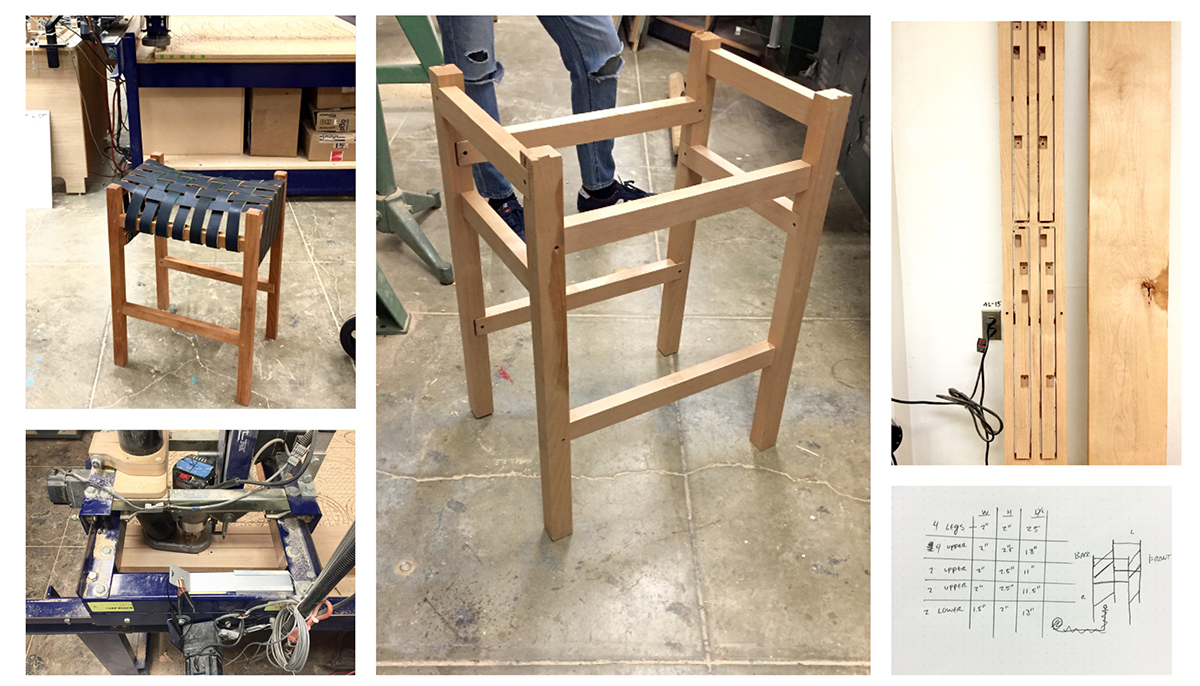 Adobe Portfolio wood leather cnc ShopBot stool woodworking solidoworks Solidworks partworks