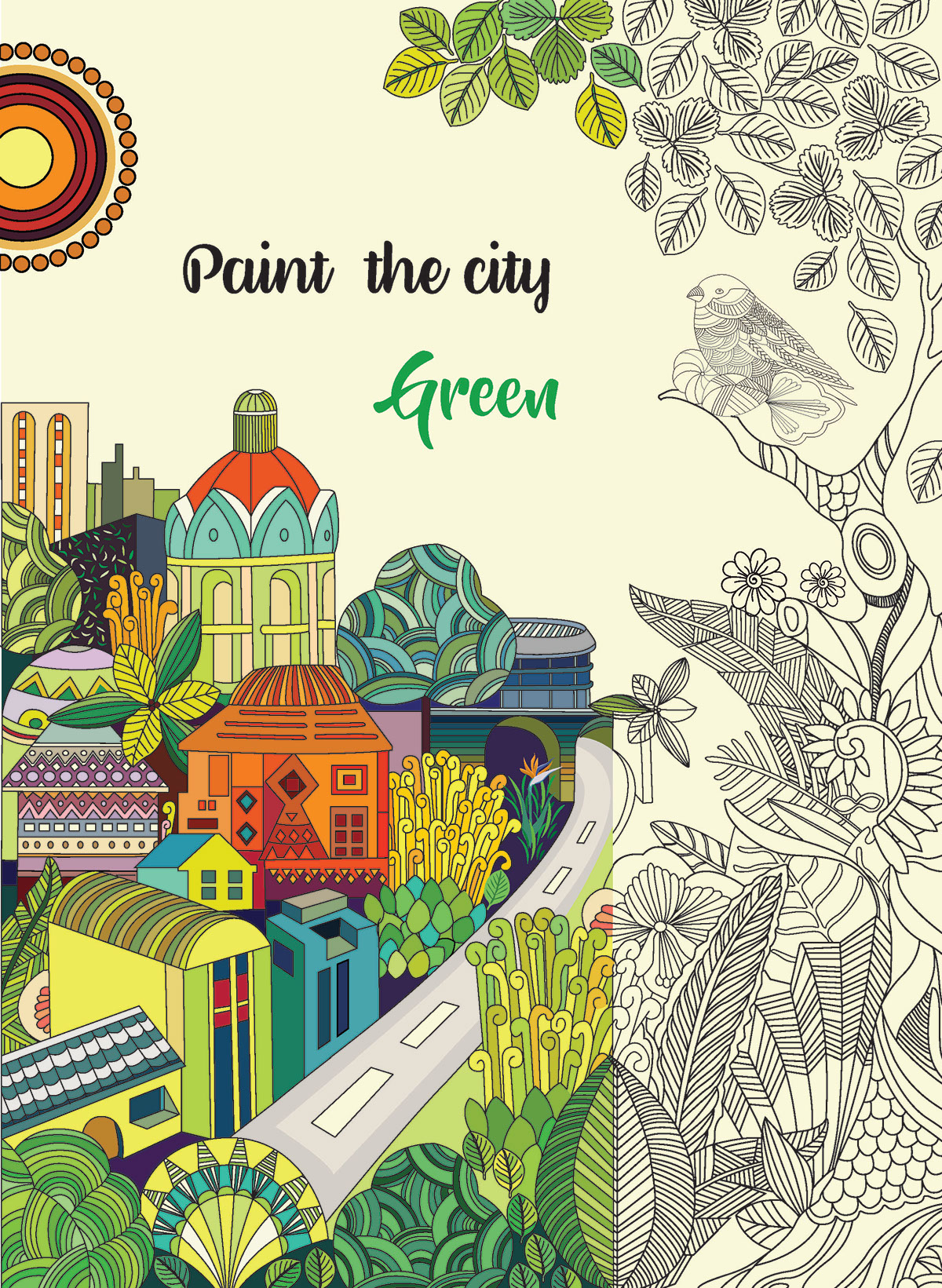Clean & Green adult colouring sheet plant a tree green clean city swachh bharat