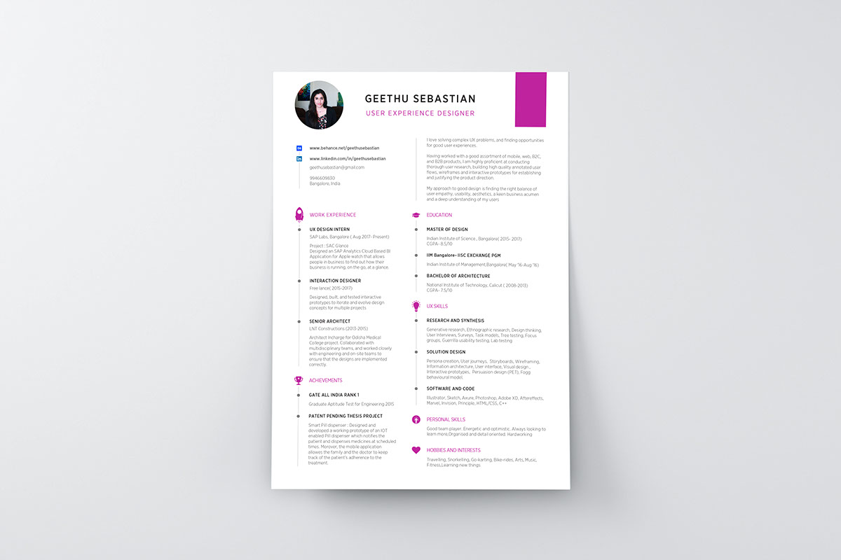 Resume Free Resume CV ux resume Designer resume simple resume resume template template adobeawards