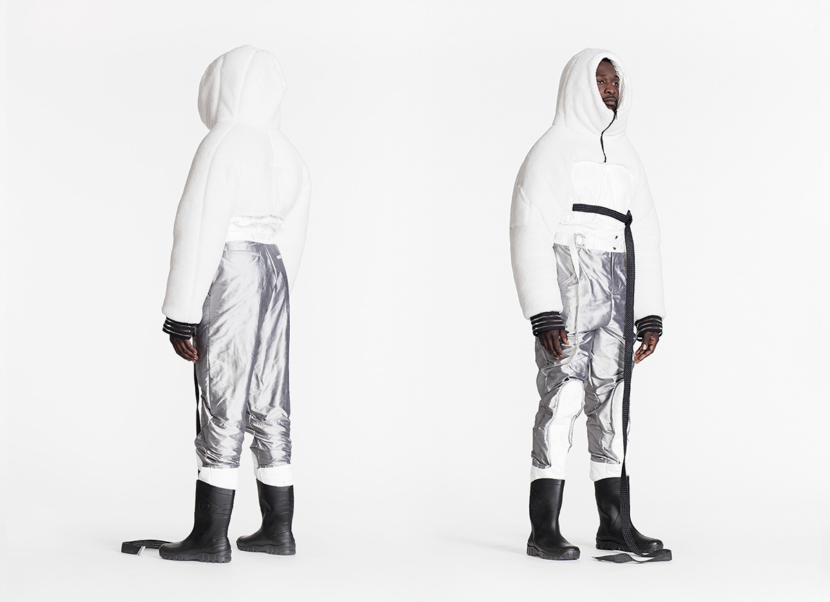 Fashion  Photography  Space  weightless silver White shiny space suit Flying overall