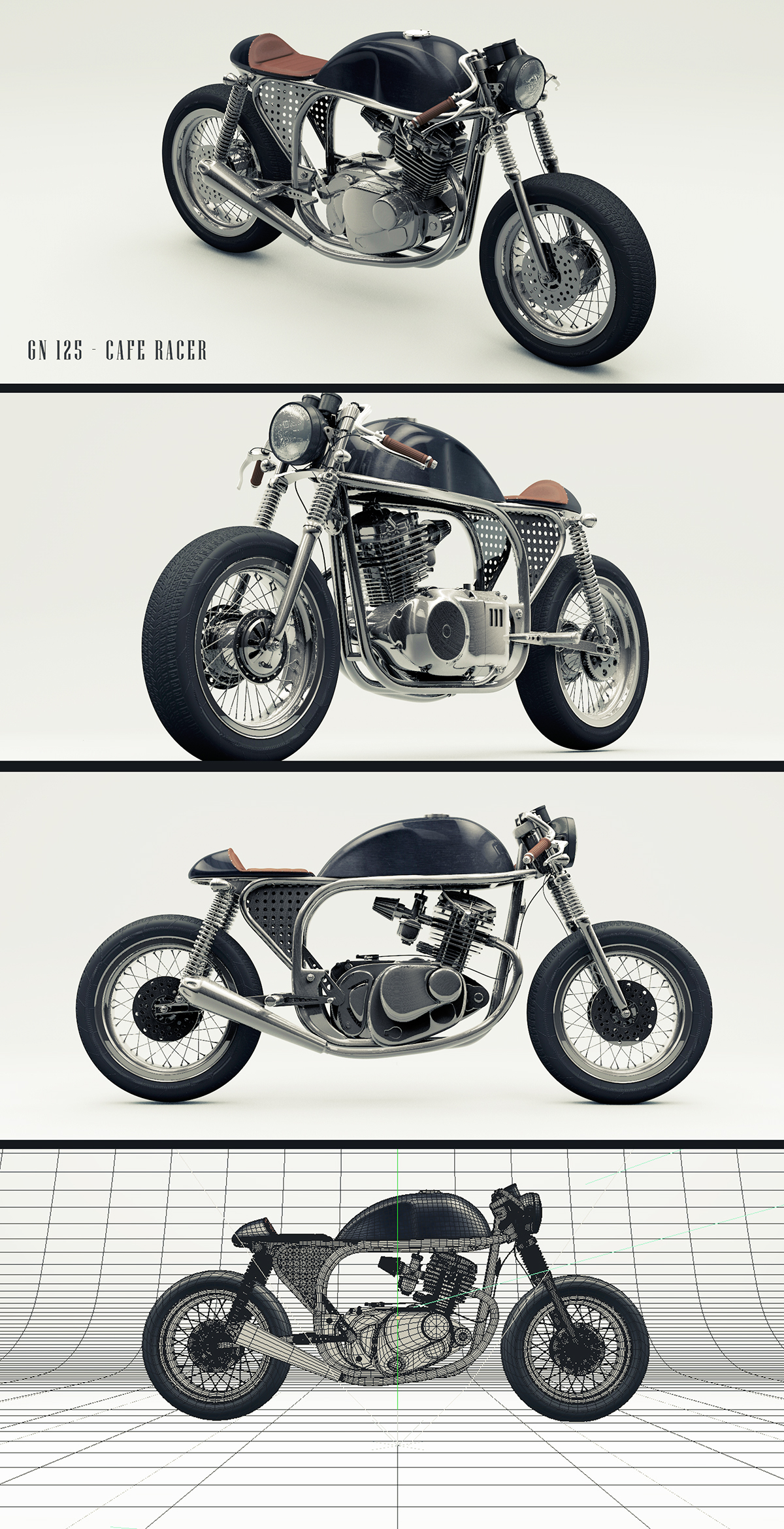 cafe racer 3d modeling motorbike rendering modeling