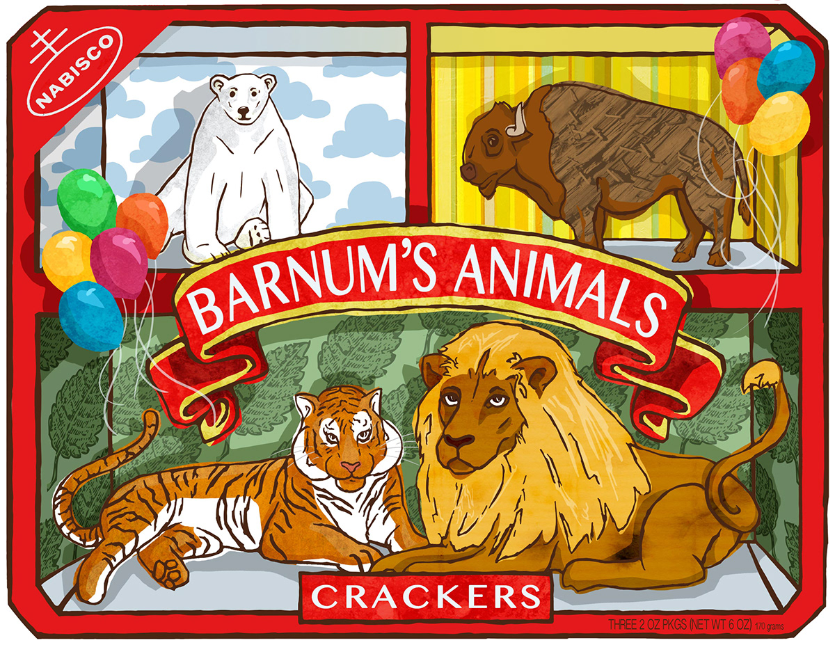 barnum Barnum's animal crackers children cookies package anniversary redesign brand Nabisco