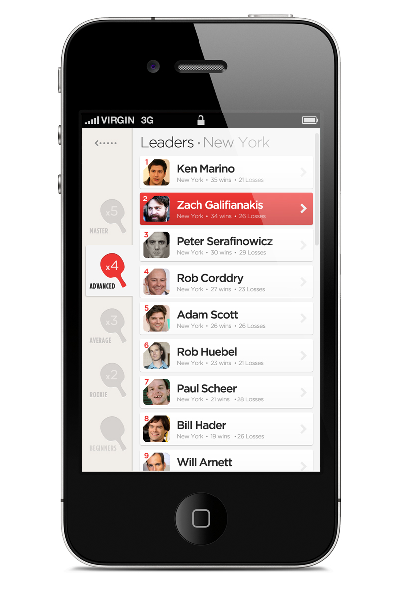 app ping pong mobile red White UI ui design Interface user interface
